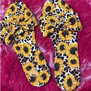 Sunflower Leopard Print Bow Sandals Women EU 41 Open Toe Slip On Flat Shoes new